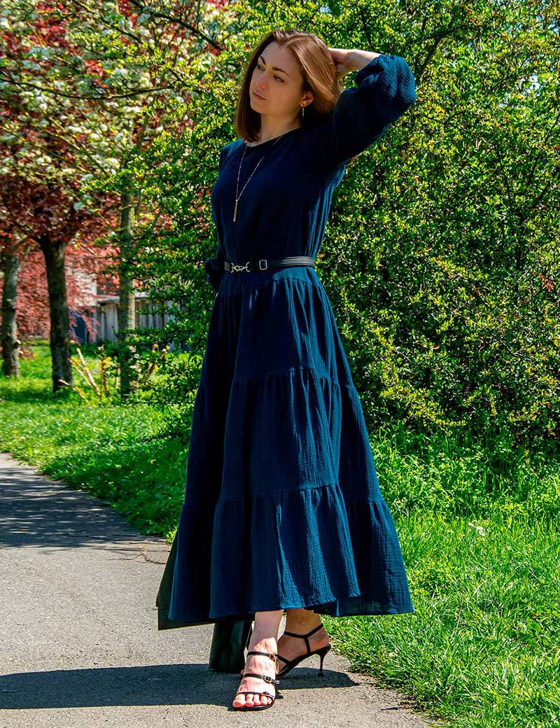 Dark blue muslin maxi dress Sandra